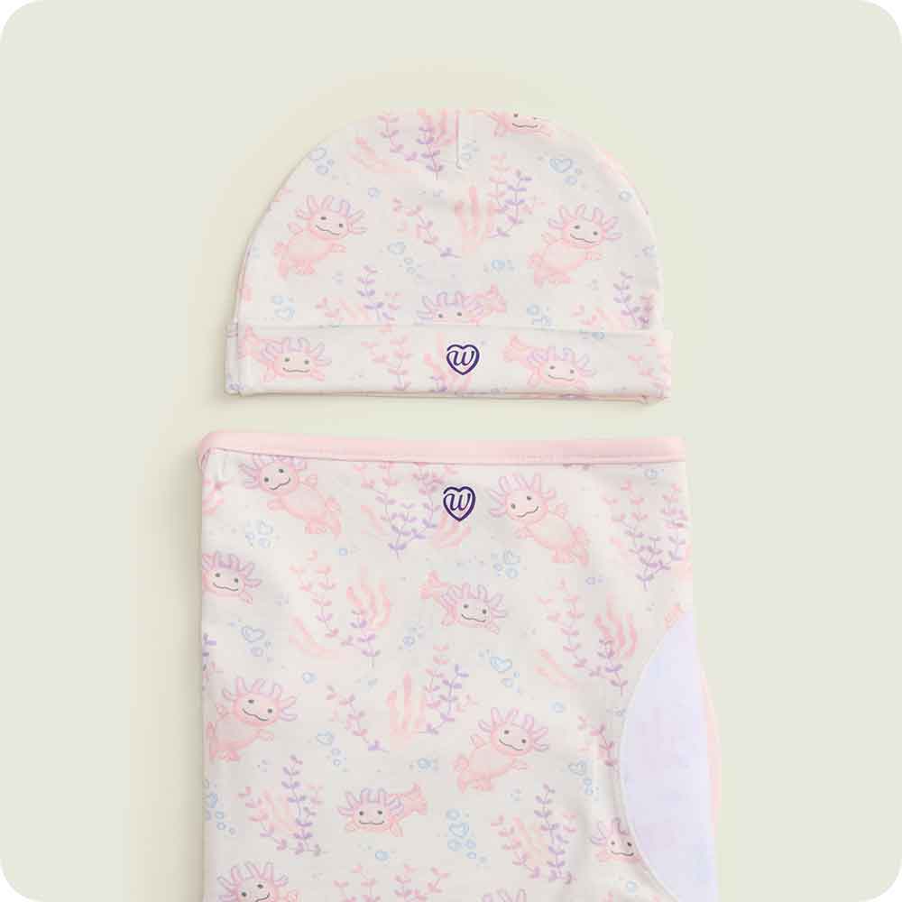 Pink Axolotl Swaddle & Beanie Gift Set